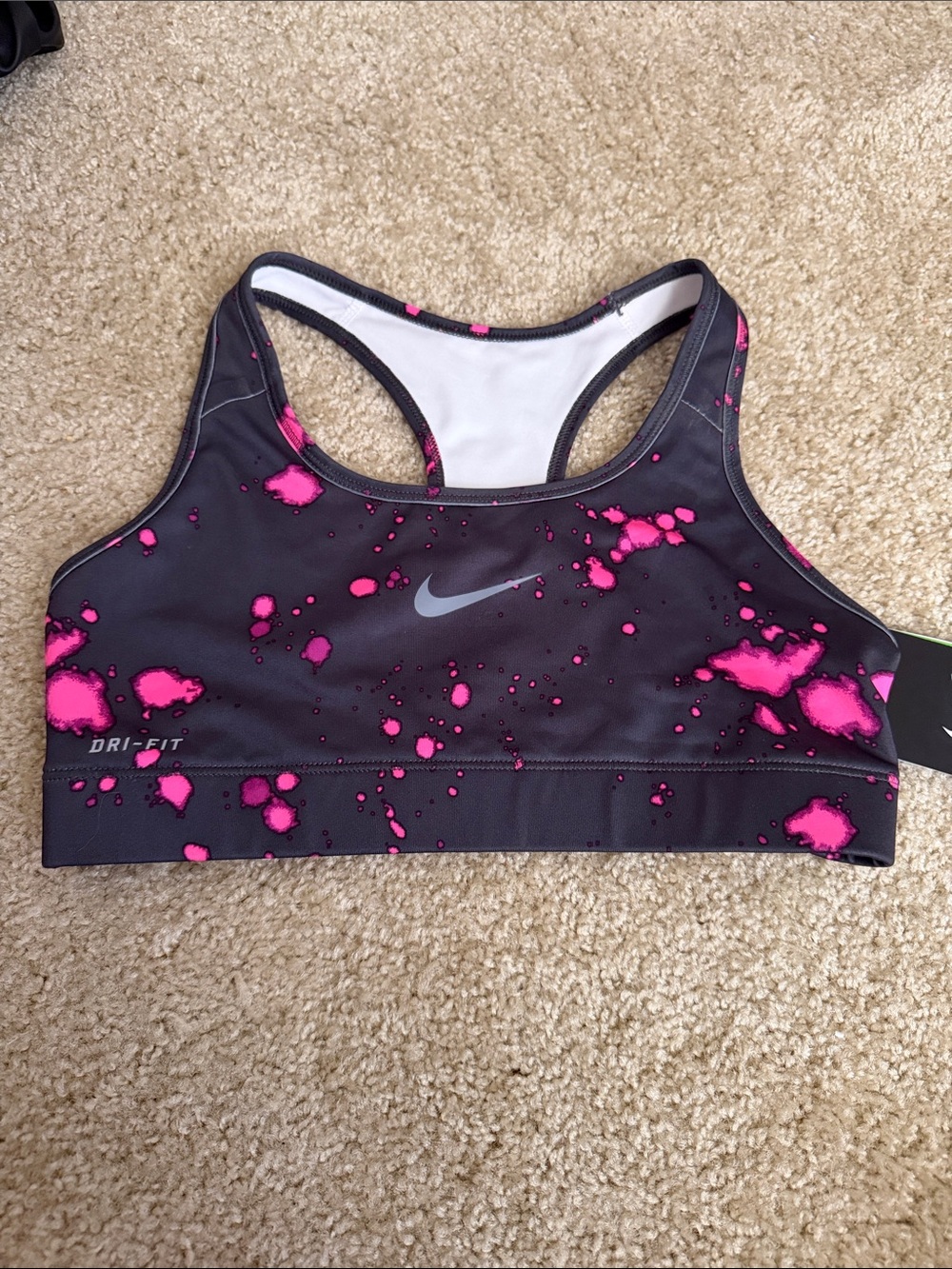 Nike Black Sports Bra with Hot Pink Splash Print